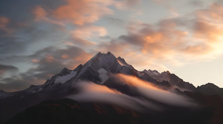 Sunset over Himalaya mountains, Annapurna Conservation Area, Nepalの素材