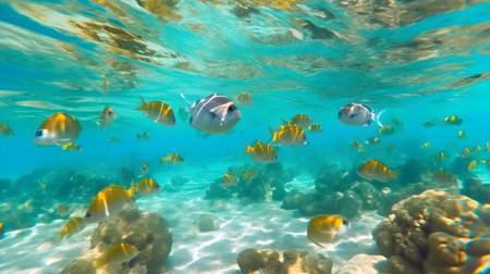 Underwater view of tropical coral reef with fishes. Tropical seascape.の素材