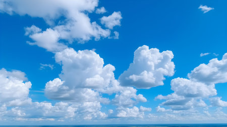 Blue sky with white clouds. Nature background. Panoramic view.の素材