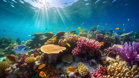 Colorful and beautiful underwater world with corals and tropical fish.の素材