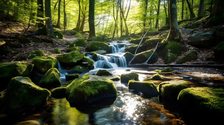 Waterfall in the forest in the spring time. Nature composition.の素材