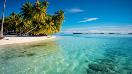 Tropical beach with coconut palm trees at Maldives, Asiaの素材