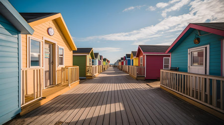 Colorful bathing huts at Brighton Beach, Sussex, England.の素材