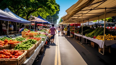 Vegetables and fruits at a farmers market.の素材