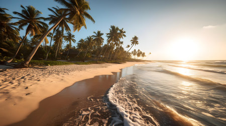 Beautiful tropical beach and sea with coconut palm tree at sunset timeの素材