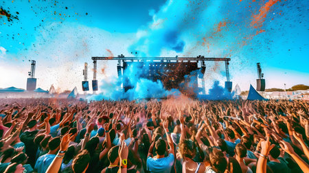Crowd of people at the live concert of the Russian pop-techno band Dniproの素材