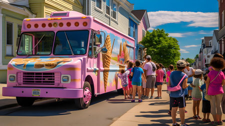 Unidentified people walking by ice cream truck at Tampa Bay Ice Cream Festival.の素材