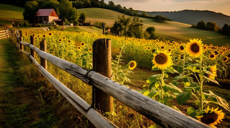 Sunflower field in Tuscany, Italy. Beautiful summer landscape.の素材