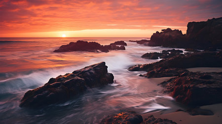 Beautiful sunrise over the Atlantic Ocean in Tenerife, Canary Islands, Spainの素材