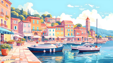Venice, Italy. Cityscape with colorful houses and boats. Vector illustrationの素材