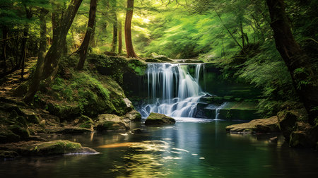 Beautiful waterfall in deep forest. Waterfall in deep forest.の素材