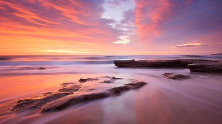 Beautiful seascape at sunset time. Long exposure shot.の素材