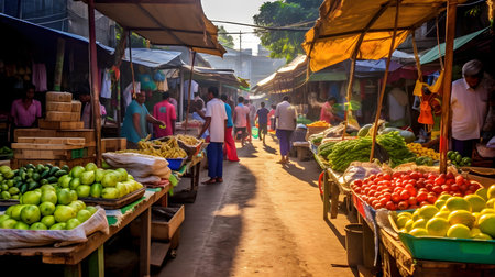 Unidentified Burmese people sell vegetables and fruits at the local market.の素材