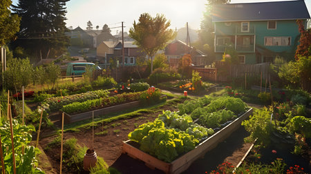 Small vegetable garden in the village at sunset. Landscape design.の素材