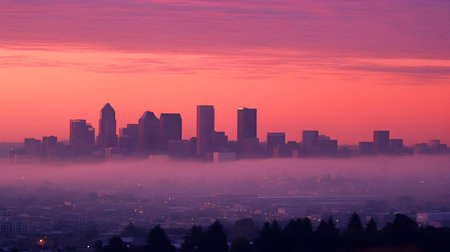 Seattle skyline view on a foggy morning, Washington, USA.の素材