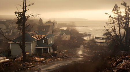 Abandoned houses on the coast of Lake Baikal.の素材