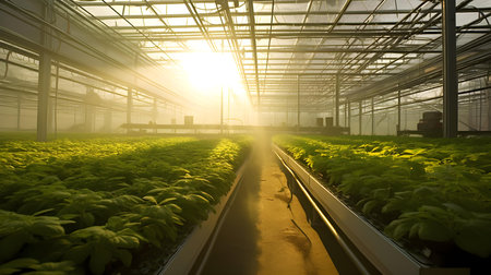 Growing organic vegetables in a greenhouse, close-up of photo.の素材