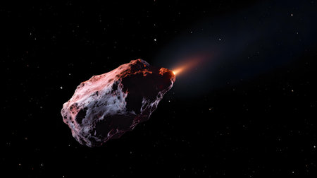 3d rendering of an asteroid in space with stars and nebulaの素材