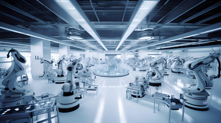 robotic arm manufacture factory production line for industry 4.0 conceptの素材