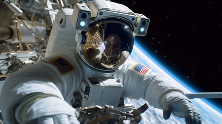 Astronaut spaceman do spacewalk while working for space station in outer space.の素材