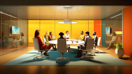 Group of business people in a meeting room, 3d render.の素材