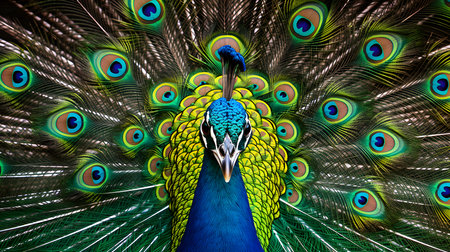 Beautiful peacock with feathers out. Colorful peacock portraitの素材