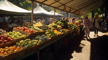 Fruits and vegetables at a market in the city of Strasbourgの素材
