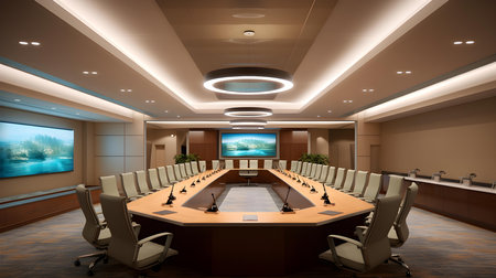 3D rendering conference room meeting room with tv and projector screen.の素材