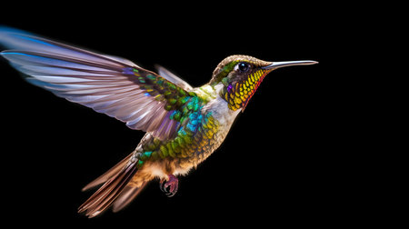 Ruby-throated Hummingbird (archilochus colubris) isolated on black backgroundの素材