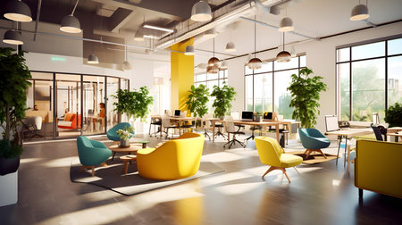 Modern office interior with furniture and equipment. 3d rendering toned imageの素材