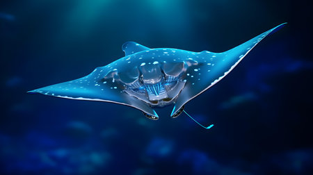 Manta ray on dark blue background. 3d render illustration.の素材