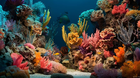 Colorful corals and tropical fish on a coral reef in the Red Seaの素材