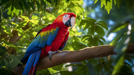 Beautiful scarlet macaw (Ara ararauna) on the treeの素材