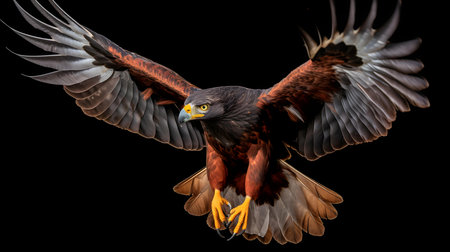 3D rendering of a Red-tailed Eagle isolated on black backgroundの素材