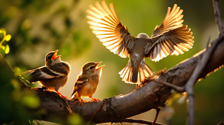 Pair of chaffinch birds on a tree branch in natureの素材