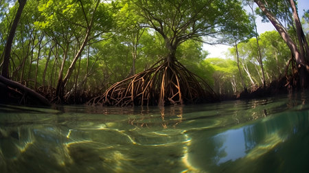 Mangrove forest in Thailand. Mangrove trees in the sea.の素材