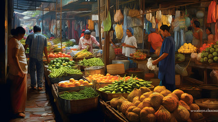 Fruits and vegetables at the market in Hoi An, Vietnamの素材