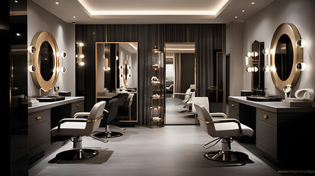 3d rendering luxury modern barbershop interior with mirror and chairの素材