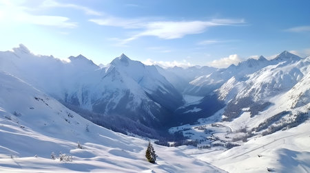 Panoramic view of the mountains in winter, Alps, Switzerlandの素材
