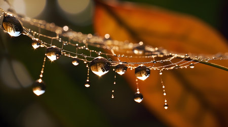 Water drops on a spider's web in the morning. Macro photography.の素材