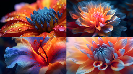 Colorful flower collage. Close up. Nature background.の素材