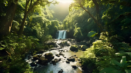 Beautiful waterfalls in the rainforest of the island of Hawaiiの素材