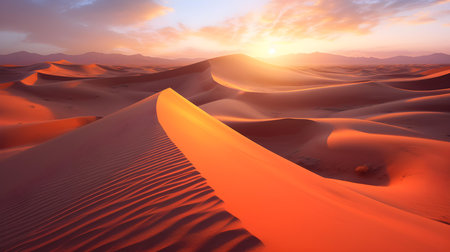 Sand dunes in the desert at sunset. 3d rendering.の素材