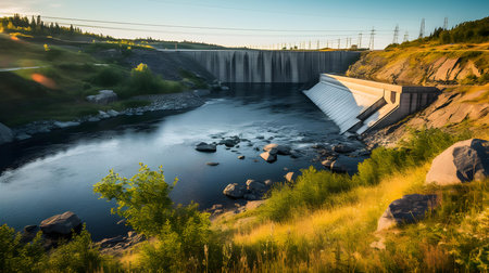 Hydroelectric power station in the evening. Hydroelectric power stationの素材