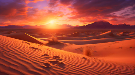 Sand dunes in the desert at sunset. 3d rendering.の素材