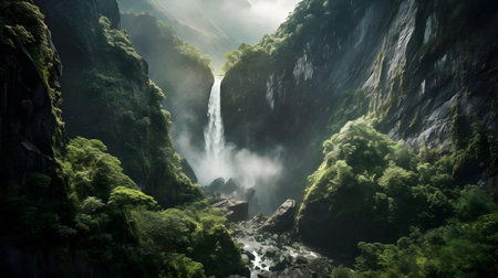 Waterfall in the rainforest of Sumidero Canyon, Ecuadorの素材