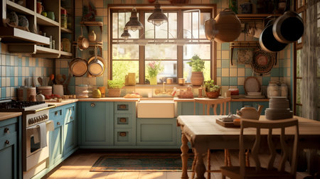 3d rendering of a beautiful kitchen in a rustic style.の素材