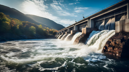 Hydroelectric power plant on the Rhine river in Switzerland.の素材