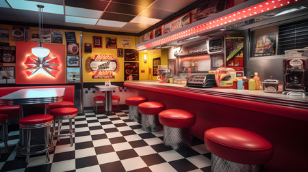 3D rendering of a retro vintage bar in a pub or restaurantの素材