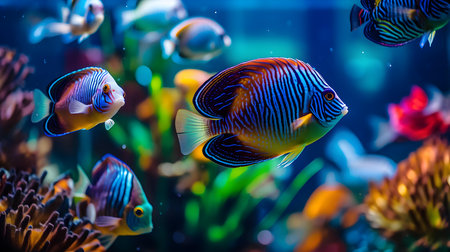 Tropical fish in the aquarium. Beautiful underwater world with corals and tropical fish.の素材